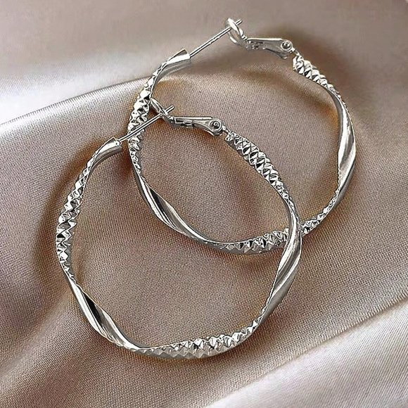 Hoop Earrings, Textured Twist Design Hoop Earrings for party casual formal - Picture 3 of 3